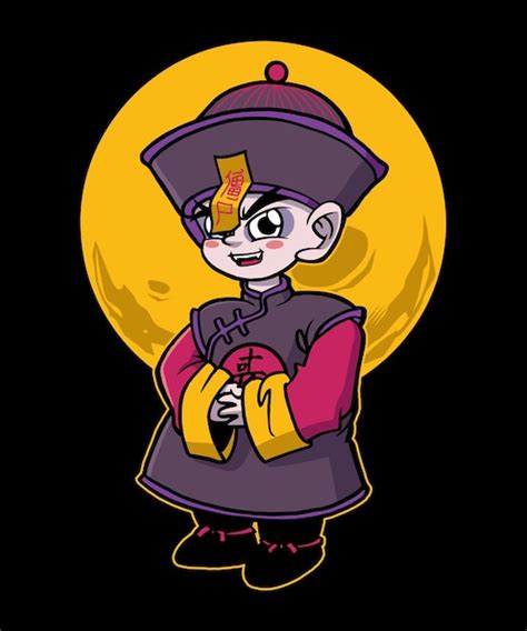 Premium Vector | Little Vampire with a yellow moon in the background