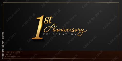 1st Anniversary Celebration Logotype With Handwriting Golden Color