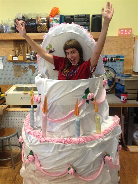 Giant fabric and cardboard cake to jump out of at MAKEnight: CAKEnight