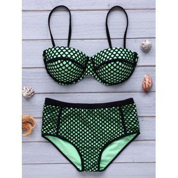 OFF Trendy Women S Strappy Openwork High Waisted Bikini Set In GREEN DressLily