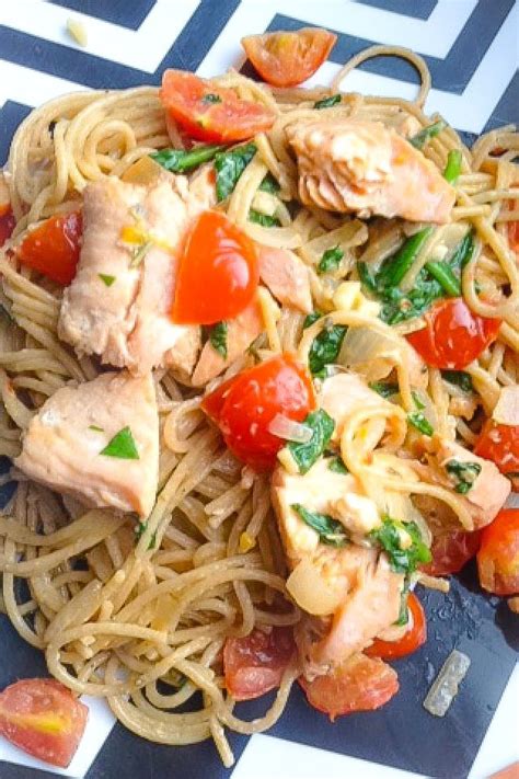 Salmon Pasta Recipe With Cherry Tomatoes And Spinach