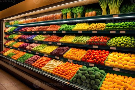 illustration of fresh and colorful, fruit and vegetable section of the