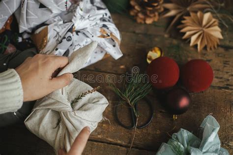 Zero Waste And Eco Friendly Presents Christmas Furoshiki Gift Hands