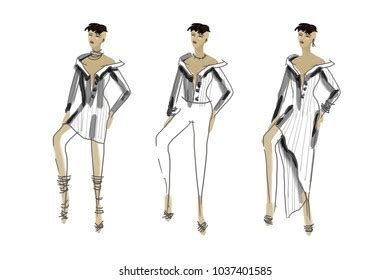 digital painting fashion sketch design modelbrown stock illustration