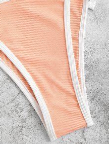 Zaful Ribbed Cutout Tie Binding Tanga Bikini Swimwear In Light Orange Zaful
