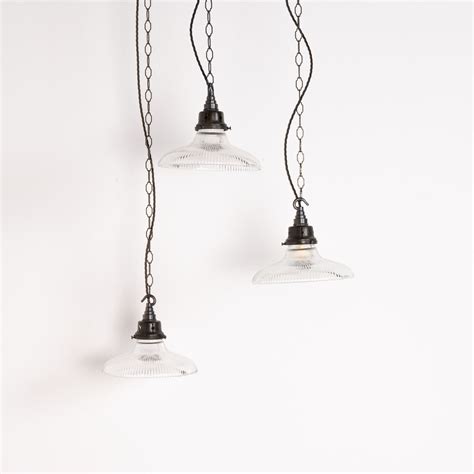 Antique Holophane Small Pagoda Prismatic Glass Pendant Lights 1920s