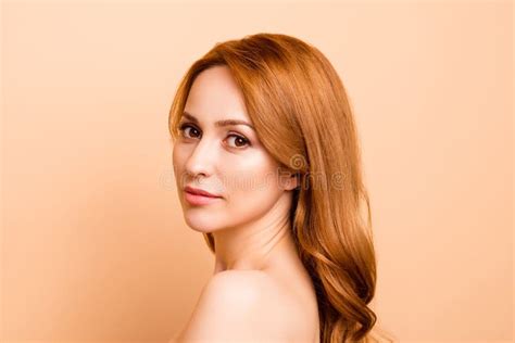 Profile Side View Close Up Portrait Of Her She Nice Looking Attractive Nude Naked Pure Shine