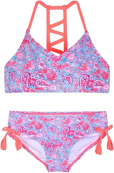 Hilor Hilor Girl S Strappy Bikini Set Two Piece Swimsuits Side Tie