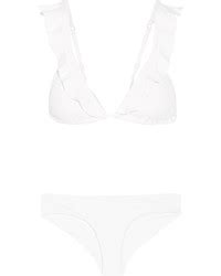 Eberjey So Solid Grayson Coco Ruffled Trimmed Bikini Ivory NET A PORTER Lookastic