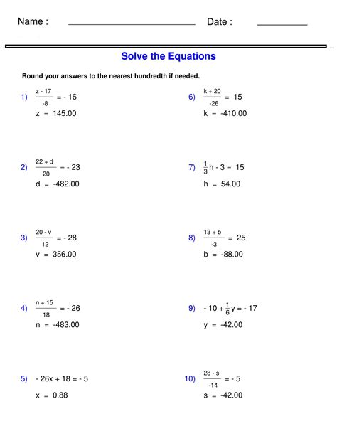 Pre Algebra Equations Two Step Equations Containing Integers Worksheets Made By Teachers