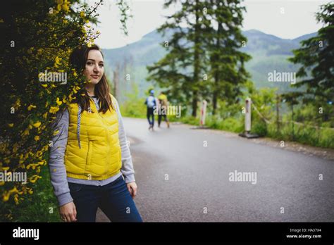 Brunette Woman Hiker Hiking On Trail In Summer Time Tatra Mountain In Poland Stock Photo Alamy