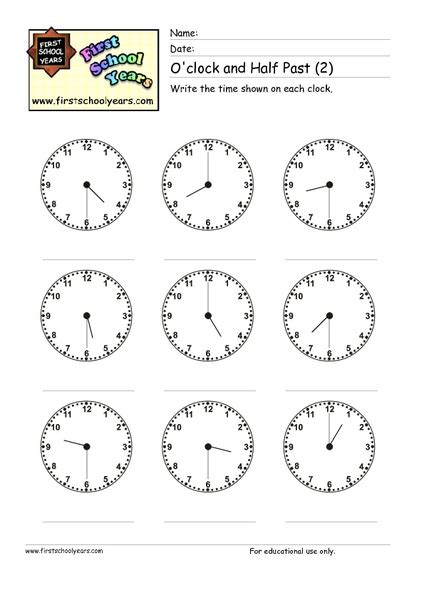 Telling Time Worksheets O Clock And Half Past Telling Time Worksheets ...