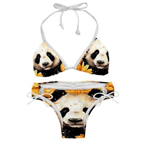 Panda Sunflower Swimwear Bikini Set With Detachable Sponge Adjustable Strap Two Pack For