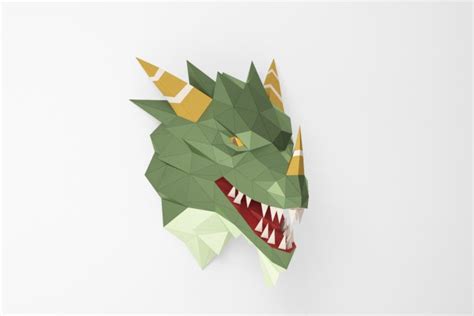 Dragon Head Wall Decor Low Poly PDF Template LACRAFTA