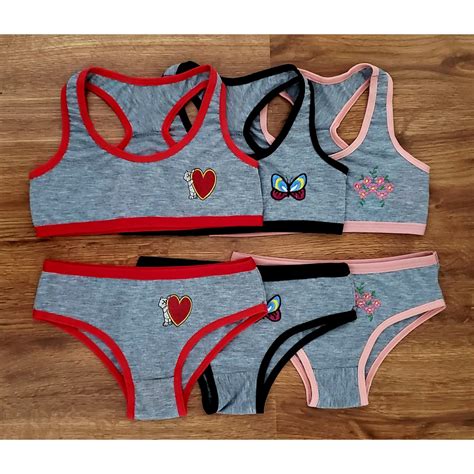 Kit Conjuntos Lingerie Infantil Juvenil Menina Mo A De Algod O Top Nadador E Calcinha Conforto