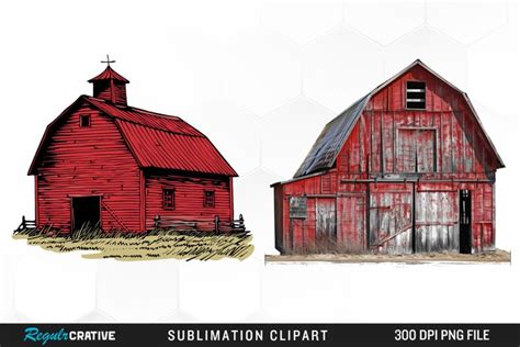 Watercolor Red Barn Graphics Clipart