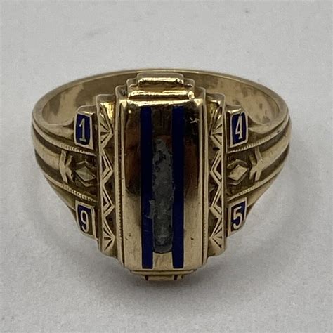 Vintage 1945 Us 10k Yellow Gold Class Ring W Blue Ena Gem