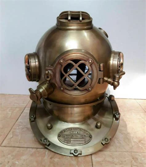 Casque De Plong E Antique Us Navy Mark V Divers Scuba Casque De