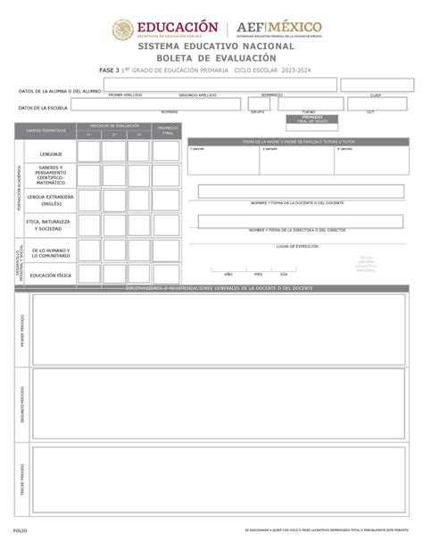 Boleta De Calificaciones Boleta De Evaluaci N Primaria