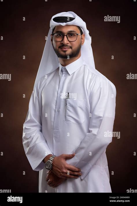 Male Model In Arab Qatari Dress On Isolated Background Portrait Of