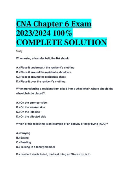 CNA Chapter 6 Exam 2023,2024 COMPLETE SOLUTION - PasingGrades