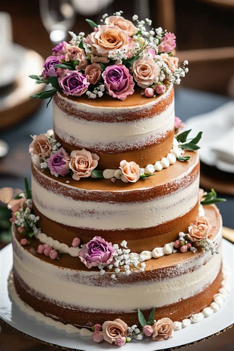 Semi Naked Wedding Cakes With Flowers