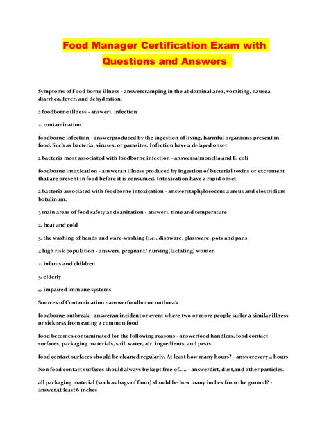 Food Manager Certification Exam With Questions And Answers Scholarfriends