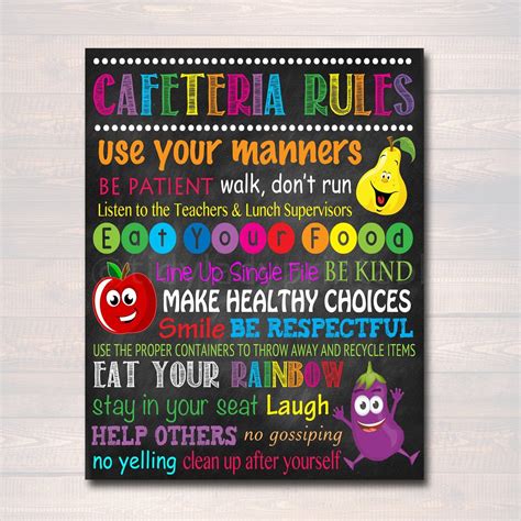 School Cafeteria Rules Poster Printable Instant Download Etsy