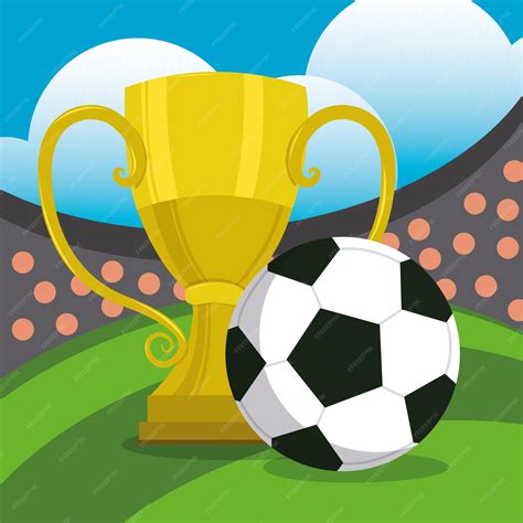 Футбольный мяч и золотой кубок чемпионата футбольный плакат вектор ...