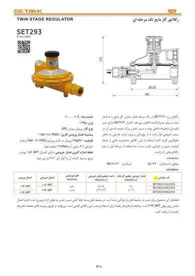 رگلاتور گاز مایع مدل SET293 | شرکت ستاک
