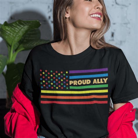 Gay Pride Ally Shirt Proud Ally LGBT Flag T Shirt Rainbow Gay American Flag T Shirt CubeBik
