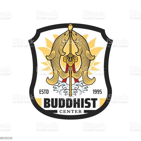 Buddhistische Zentrumsikone Mit Fischen Buddhismusreligion Stock Vektor