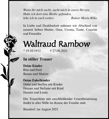 Traueranzeigen Von Waltraud Rambow Trauer Anzeigen De