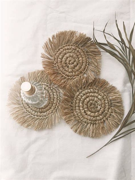 Set Of Raffia Fringe Coastermini Boho Coastersfringe Placemats