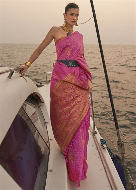 Hot Pink Dual Tone Satin Silk Saree Urban Womania
