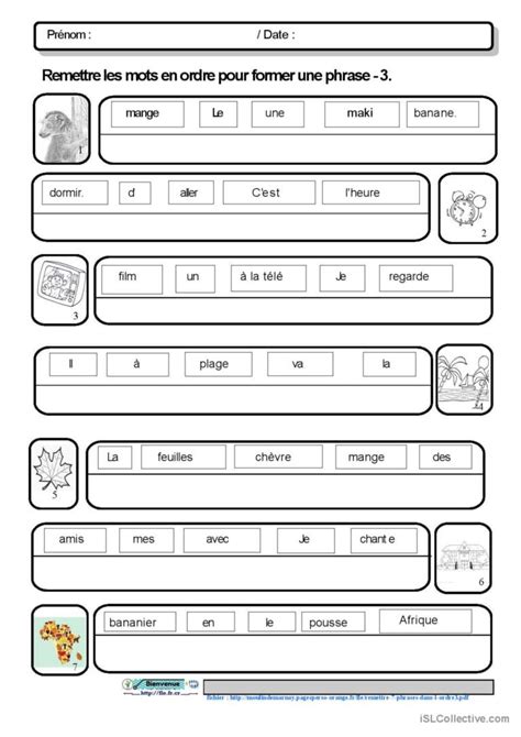 Remettre Phrases Dans L Ordre Fran Ais Fle Fiches Pedagogiques