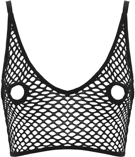 Amazon JanJean Womens Fishnet See Through Open Nipples Hole Lingerie Bralette Longline Bras