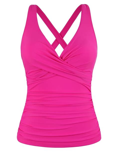 Firpearl Women S Hot Pink Underwire Tankini Bathing Suit Top Tummy Control Swimwear Vintage V