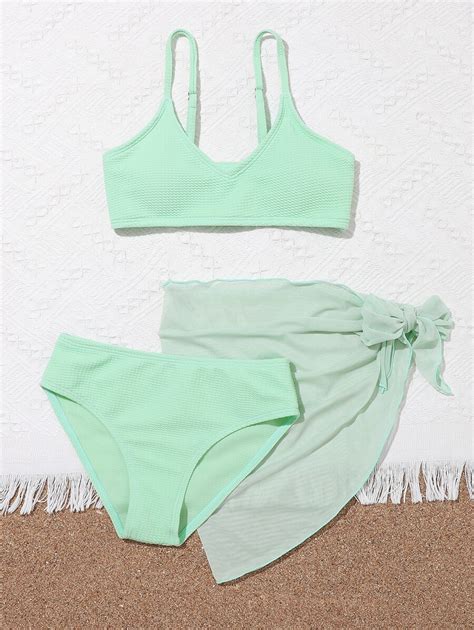 Piezas Conjunto De Bikini Con Recorte De Lechuga Y Nudo Lateral Para Ni A Preadolescente