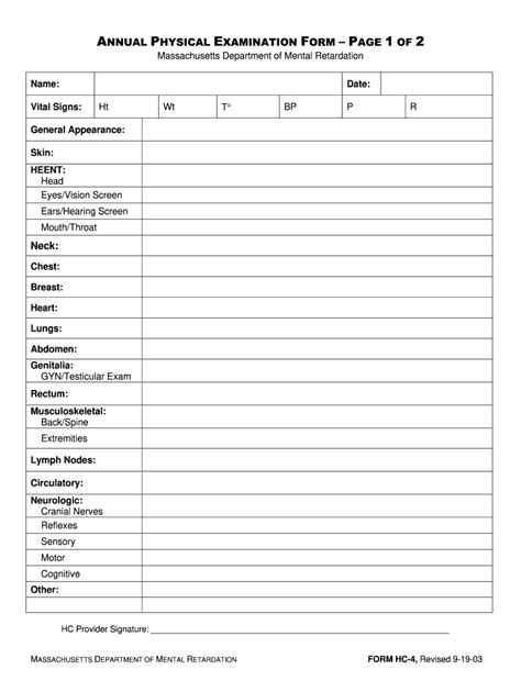 Printable Medical Physical Exam Form
