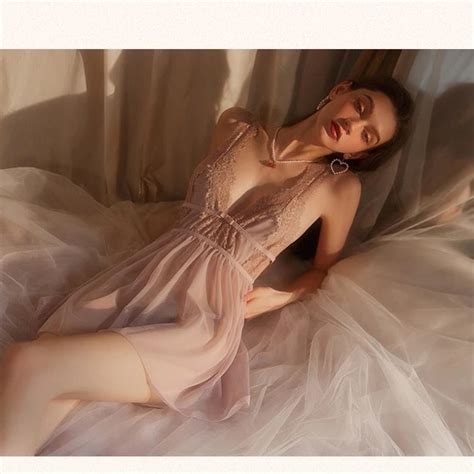 Intimates Sleepwear Lingerie Slip Dress Lace Open Back Slit Vneck Lavender Purple Mesh