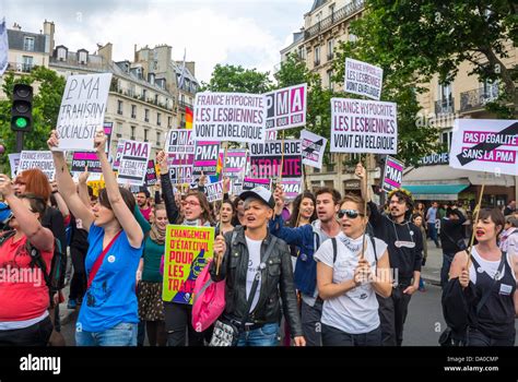 Paris France LGBT Groups Protesting In Annual Gay Pride March Stock Photo Alamy