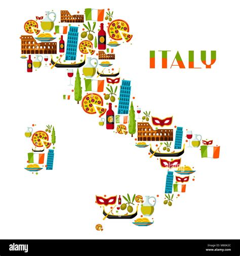 Italy Background Design Italian Symbols And Objects Stock Vector Image