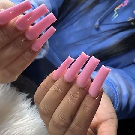 Amazon Yosomk Square Press On Nails Long Pink Nude Fake Nails Press On Glossy Acrylic Nail