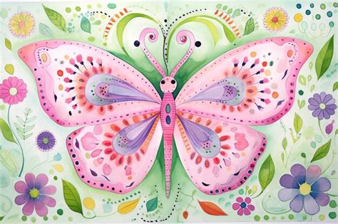 Premium Photo Brightly Colored Butterfly With Floral Design On Green