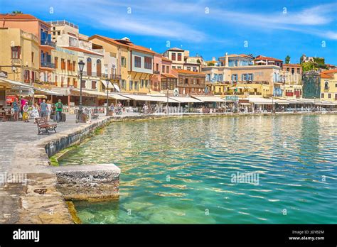 venetian harbour  chania  town crete island greece stock photo