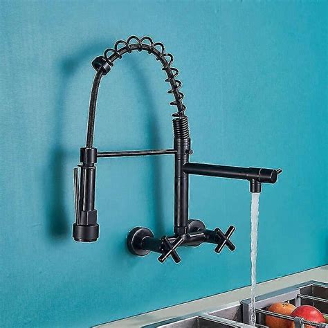High Qualitymatte Black Wall Mounted Kitchen Faucet Hot Cold Water Mixer Tap For Kitchen Pull
