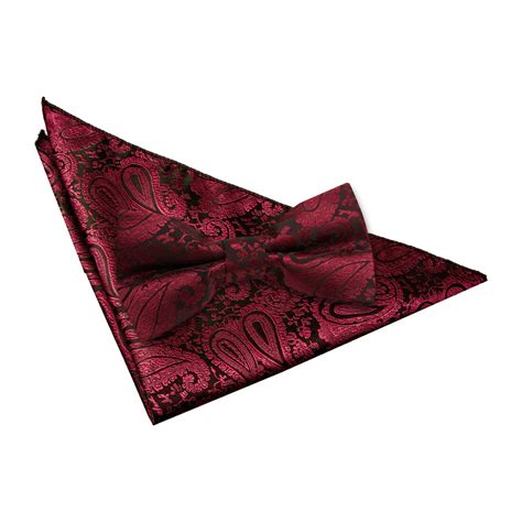 Mens Paisley Burgundy Bow Tie 2 Pc Set