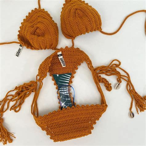 Crochet Cheeky Shell Bikini In Burnt Orange Seashell Depop