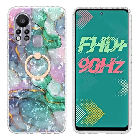 For Infinix Hot S Ring Holder Mm Airbag TPU Phone Case Ink Green Marble Alexnld